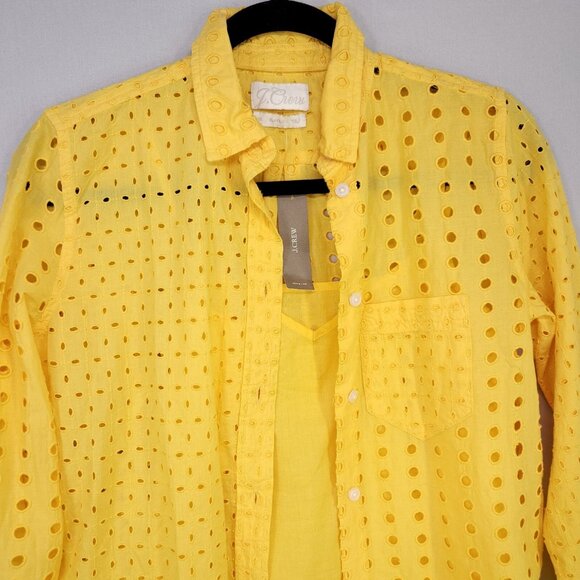 J.Crew Button Up Shirt And Tank Eyelet Womens Size 00 Yellow Cotton Boho Beach - Picture 4 of 16